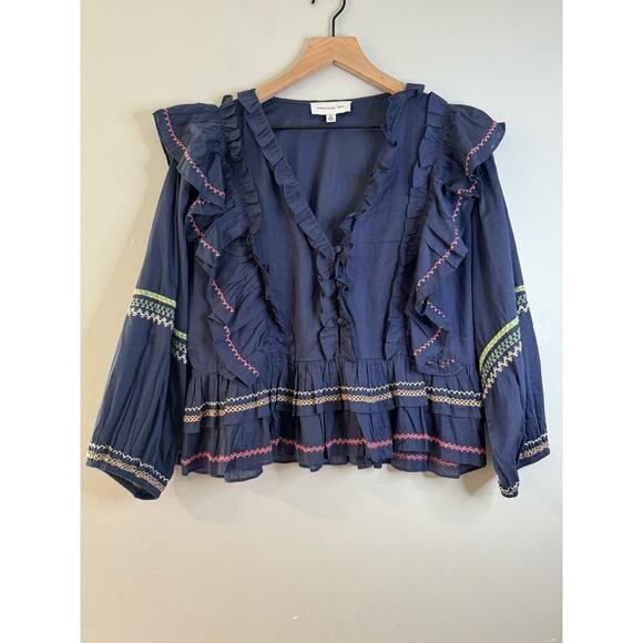Something navy Audrey peplum top with embroidered details size XL - Picture 4 of 9